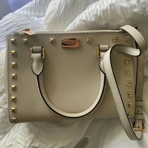 Michael Kors Saffiano Leather Kellen Studded Satchel Bag